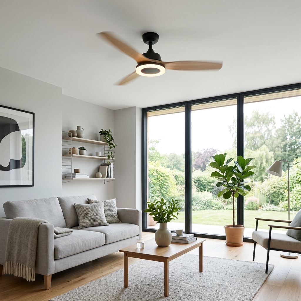 Modern Smart Ceiling Fan in Scandinavian Living Room