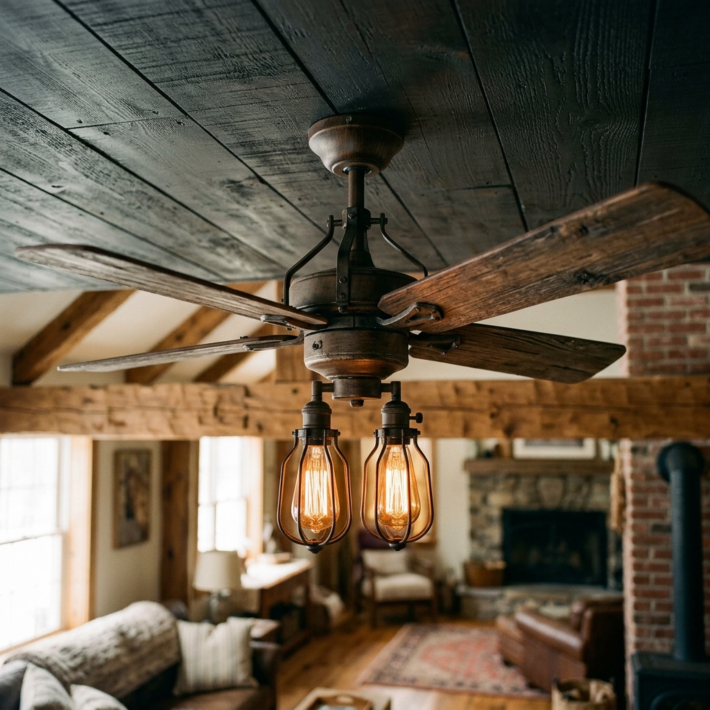 Rustic Wooden Ceiling Fan with Edison Bulbs