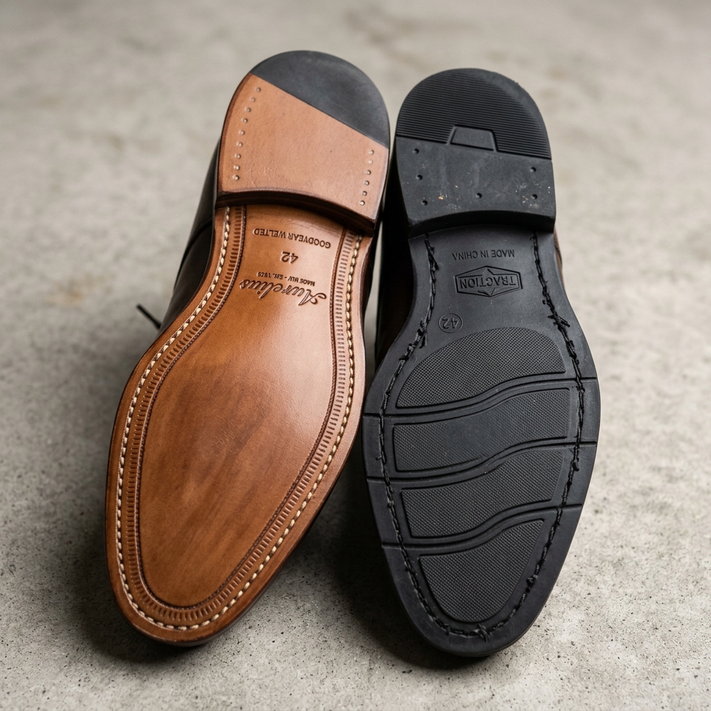Comparison of quality leather sole vs cheap rubber sole