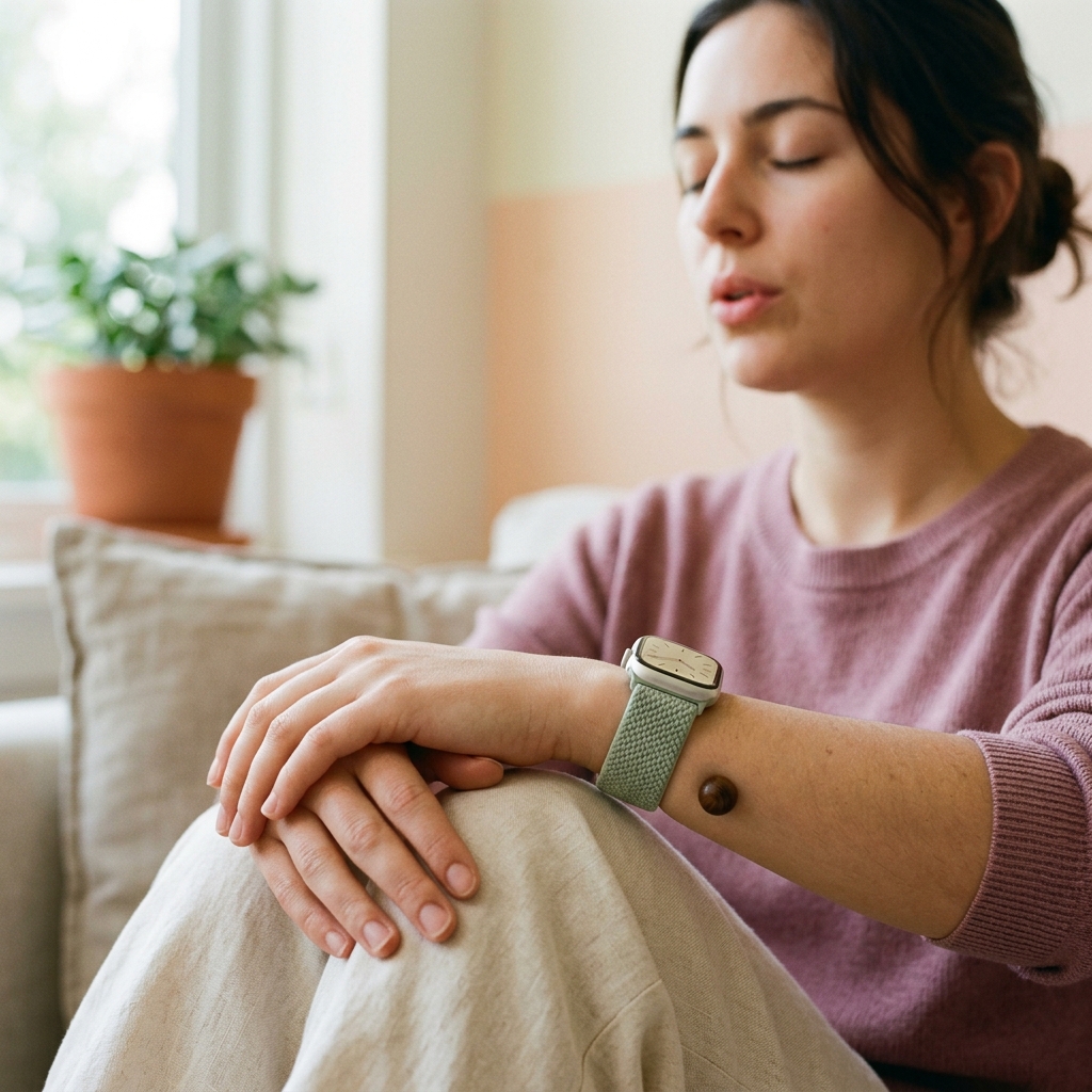 Mindfulness breathing exercise showing watch band details