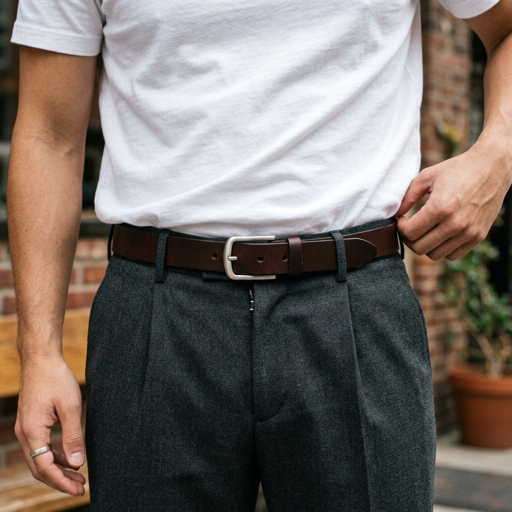 Demonstrating french tuck on premium cotton basic tee
