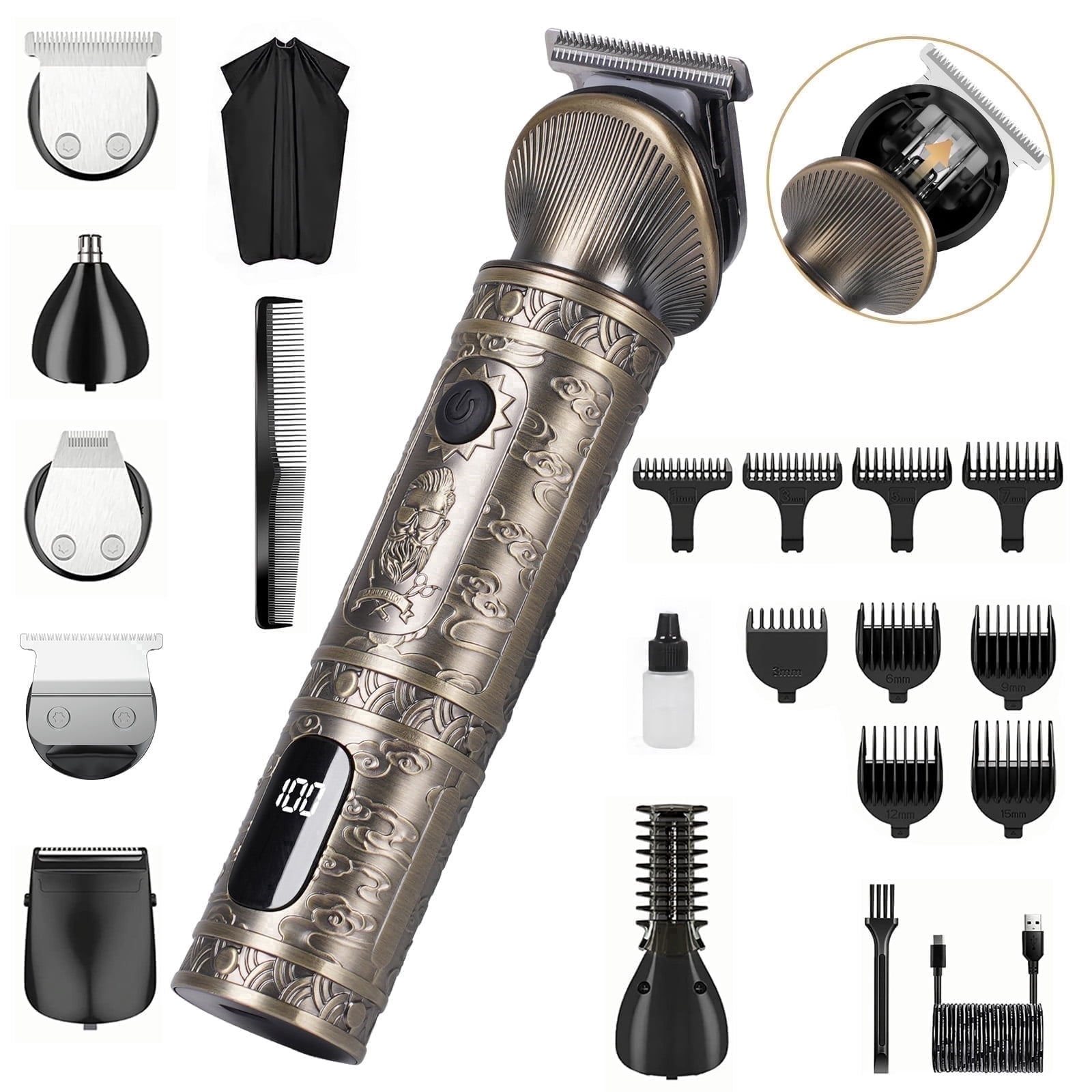 NEXPURE Beard Trimmer for Men, All-in-One Grooming Kit T-Blade Trimmer, Cordless Hair Clippers, Rechargeable Shaver for Beard, Mustache, Nose, Ear and Body, LED Display, Gifts for Men