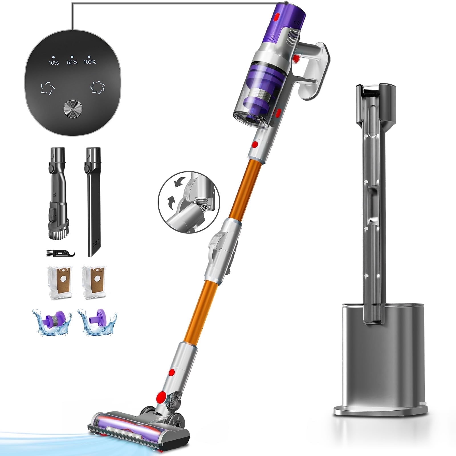 KISSAIR Clean and Empty Cordless Stick Vacuum – Lightweight Cordless with HEPA Filter, Portable, Rechargeable, Auto-Empty System, Stick Vacuum for Pet Hair, Carpets and Hardfloor, Purple