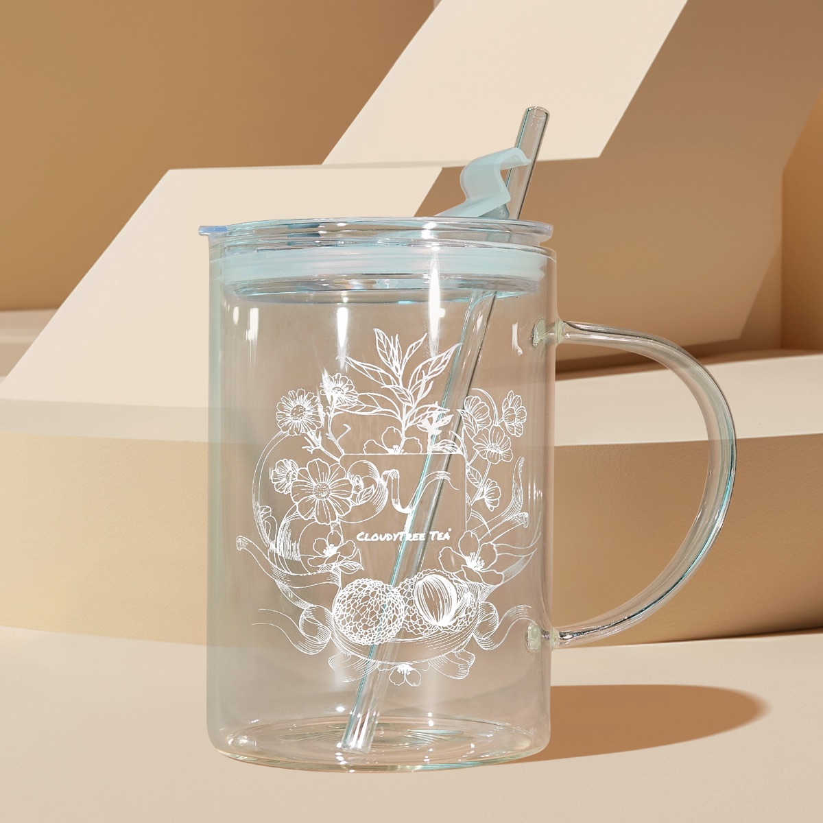 CloudyTree Clear Glass Mug with Straw Lid