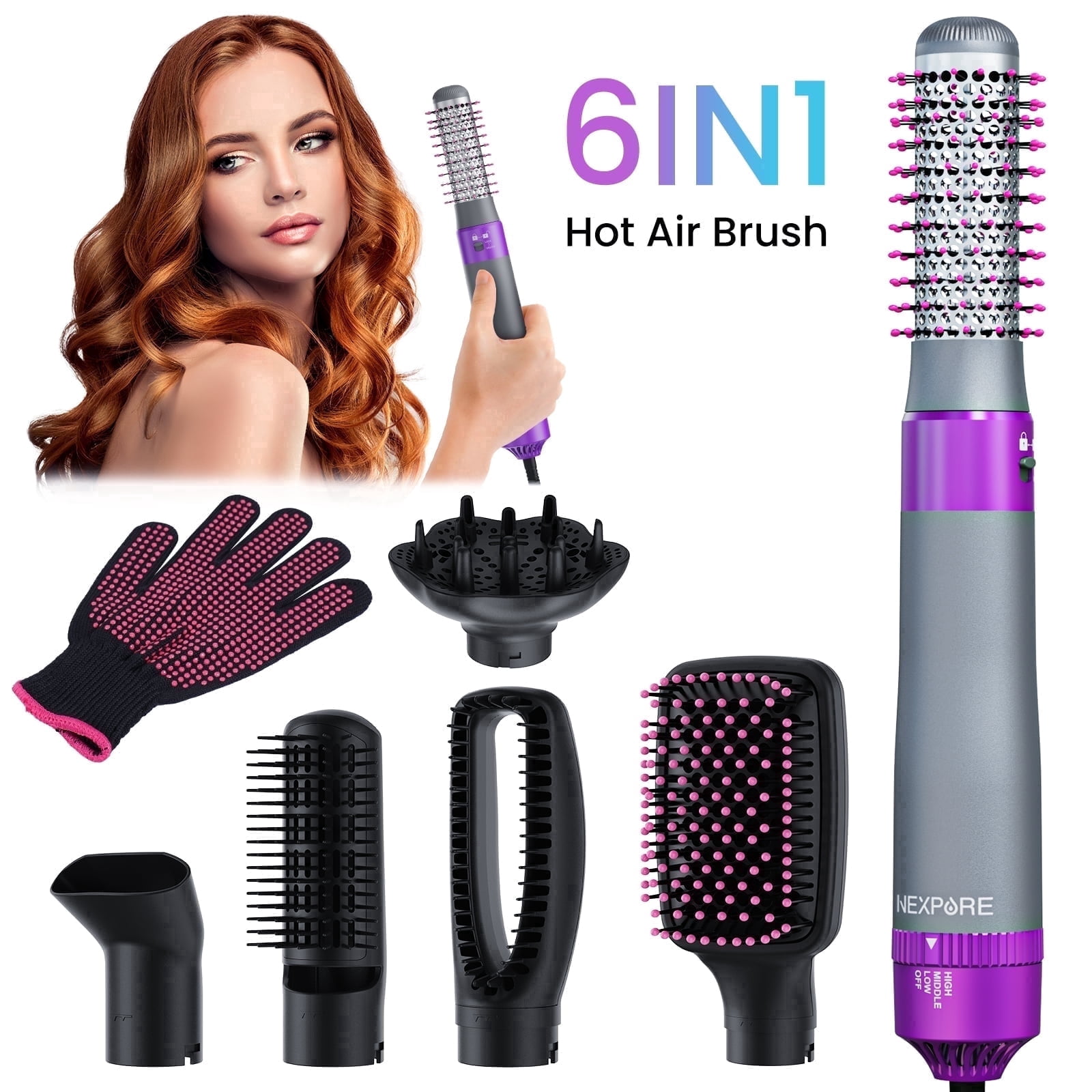 NEXPURE Hair Dryer Brush Set 6-in-1 Hot Air Brush, Blow Dryer Brush for Straightening, Curling and Volumizing, No Heat Damage Hair Styling Tool