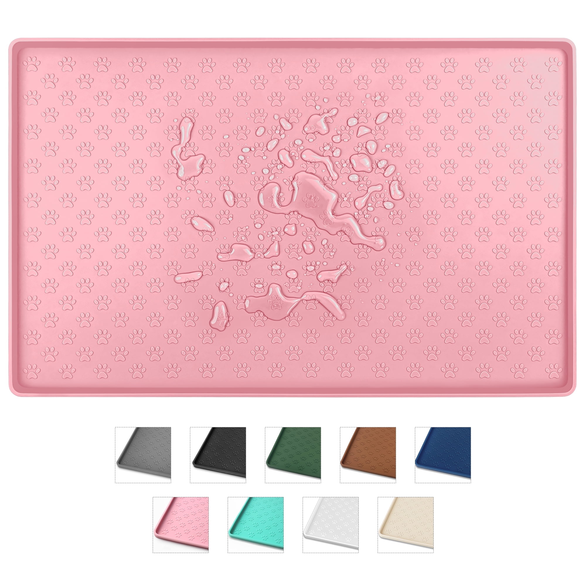 Silicone Dog Food Mat, Pet Placemat for Prevent Feeding Spills, Waterproof Dog Bowl Mats for Food and Water, Cat Food Mat for Pet Feeder, Pink