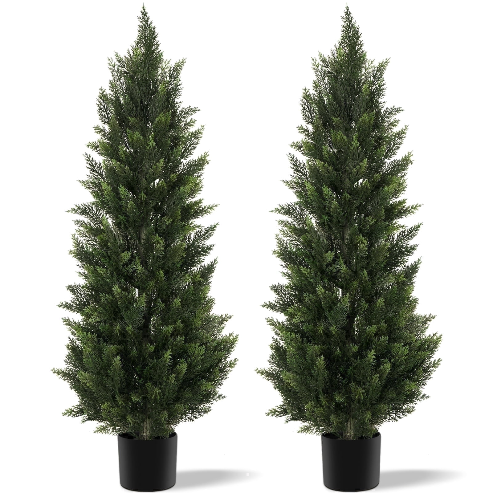 OLIVIVI Artificial Cedar Tree 4FT Tall Faux Plant for Home Office Decor Indoor Outdoor Fake Lifelike Potted Tree with Wood Branches 2 pack