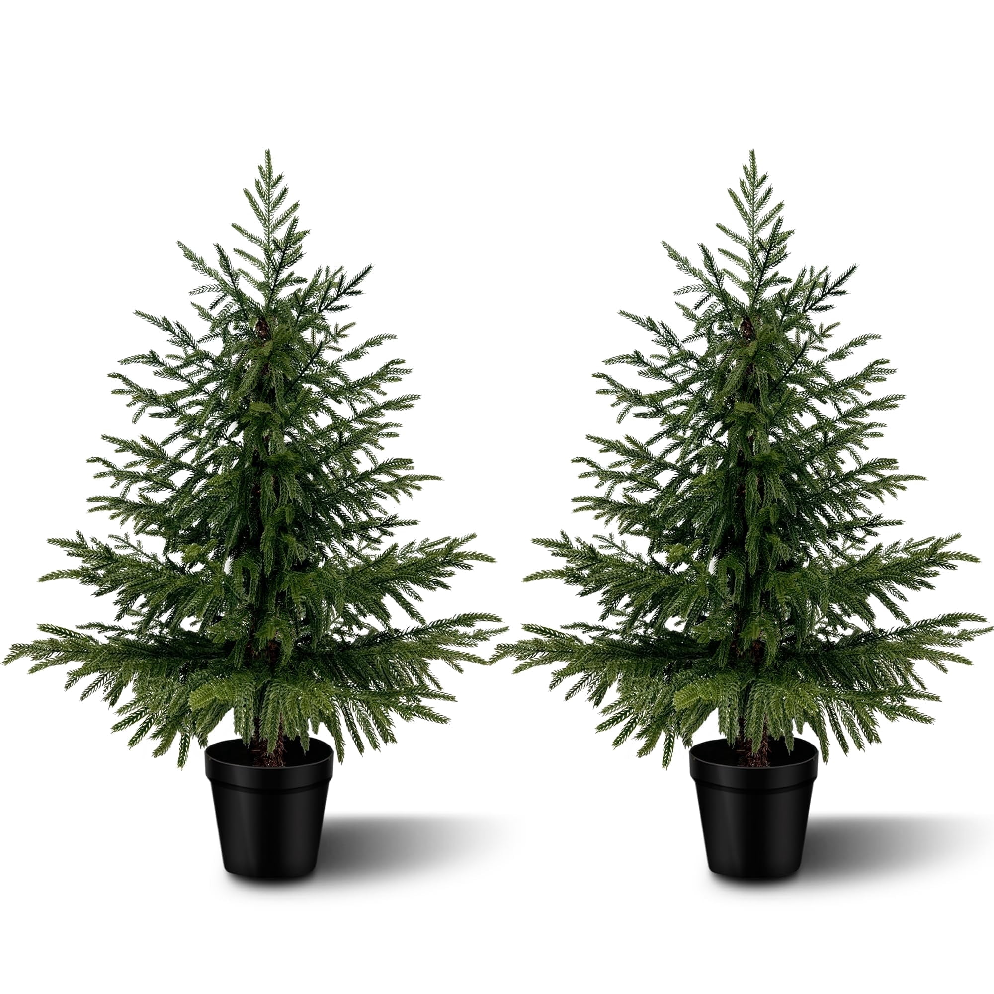 OLIVIVI 3FT Artificial Cedar Tree, Real Touch Faux Cedar Topiary, Tall Indoor Outdoor Artificial Norfolk Pine Trees for Living Room, Entryway, Office Decor 2 Pack